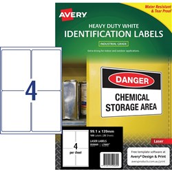 AVERY HEAVY DUTY LASER LABELS L7069 4UP 99.1x139mm PK25