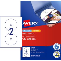 L7676-25 B&W LASER CD/DVD LABEL PK50