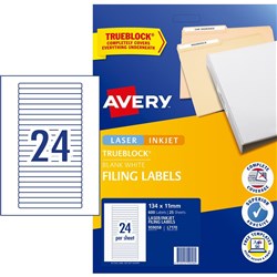 AVERY MEDIA LASER LABELS L7170 24UP 134x11mm FILE SPINE PK25