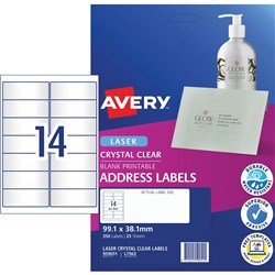 AVERY CLEAR LASER LABELS L7563 14UP 99.1x38mm PK25