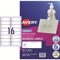 AVERY CLEAR LASER LABELS L7562 16UP 99.1x33.9mm PK25