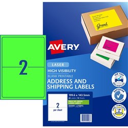 AVERY L7168FG LASER LABELS 2 /Sht 199.6x43.5mm Fluoro Green