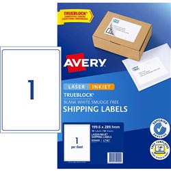 AVERY INTERNET SHIPPING LABELS L7167 1L/P/Sht 199.6x289.1mm Pack of 10 Laser Labels