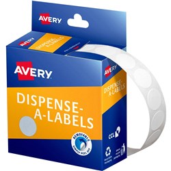 AVERY DISPENSER LABELS CIRCLES DMC14W 14mm White only B1200