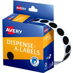 AVERY DISPENSER LABELS Circles DMC14BL 14mm Black P1050