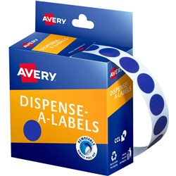 AVERY DISPENSER LABELS Circles DMC14B 14mm Blue B1050 REMOVABLE