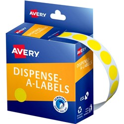 AVERY DISPENSER LABELS Circles DMC14Y 14mm Yellow P1050