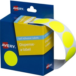 LABEL DOTS AVERY DMC24 24MM FLURO YELLOW PK350