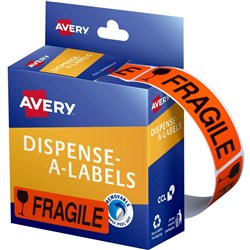 AVERY DISPENSER LABELS FRAGILE DMR1964FR 19x64mm B250