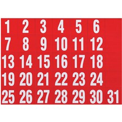 QUARTET MAGNETIC CALENDAR HEADINGS Dates White on Red 25x25 mm