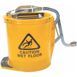 CLEANLINK H/DUTY MOP BUCKET Metal Wringer 16 Litre Yellow