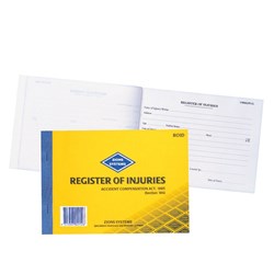 BOOK ZION REGISTER OF INJURIES (WORKCOVER)