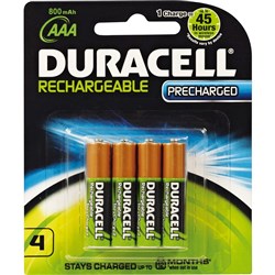 DURACELL RECHARGABLE BATTERY AAA Precharged Card4 PK4