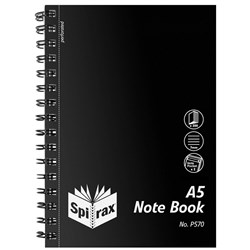 SPIRAX POLYPROPYLENE NOTEBOOK P570 A5 200 Pg Black Side Opening