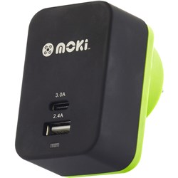 MOKI WALL CHARGER PLUS (Type-C + USB) 3.0 RapidCharge Black