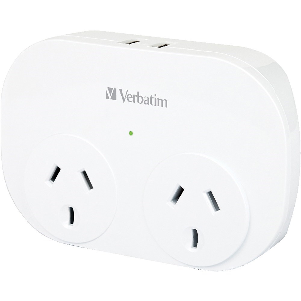 Cleaning & Cables Verbatim 2 USB Surge Protected Double Adapter White