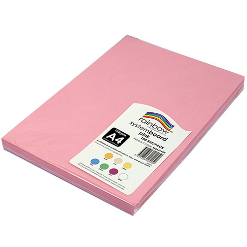 Paper - RAINBOW SYSTEM BOARD 150GSM A4 Pink Pack of 100 - Office Mart